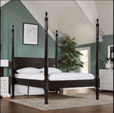 Indian Hand Carved Solid Wood Poster King Size Bed Walnut 128